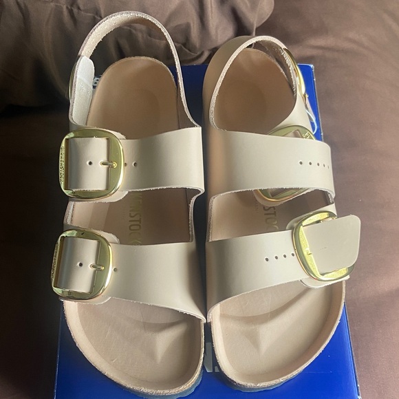 Birkenstock Milano Beige Sandals with Big Buckle - Picture 2 of 11